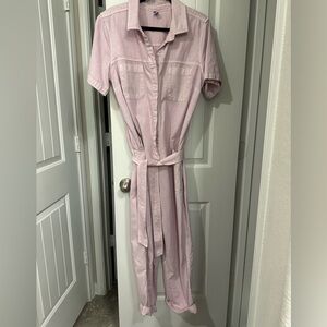 Pink Short-Sleeve Demin Jumpsuit